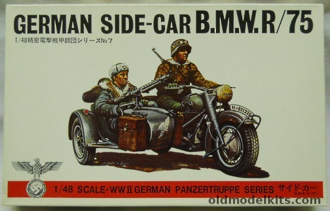 Bandai 1/48 German Side Car BMW R/75 Motorcycle - 1/48 Panzertruppe Series, 8227-150 plastic model kit